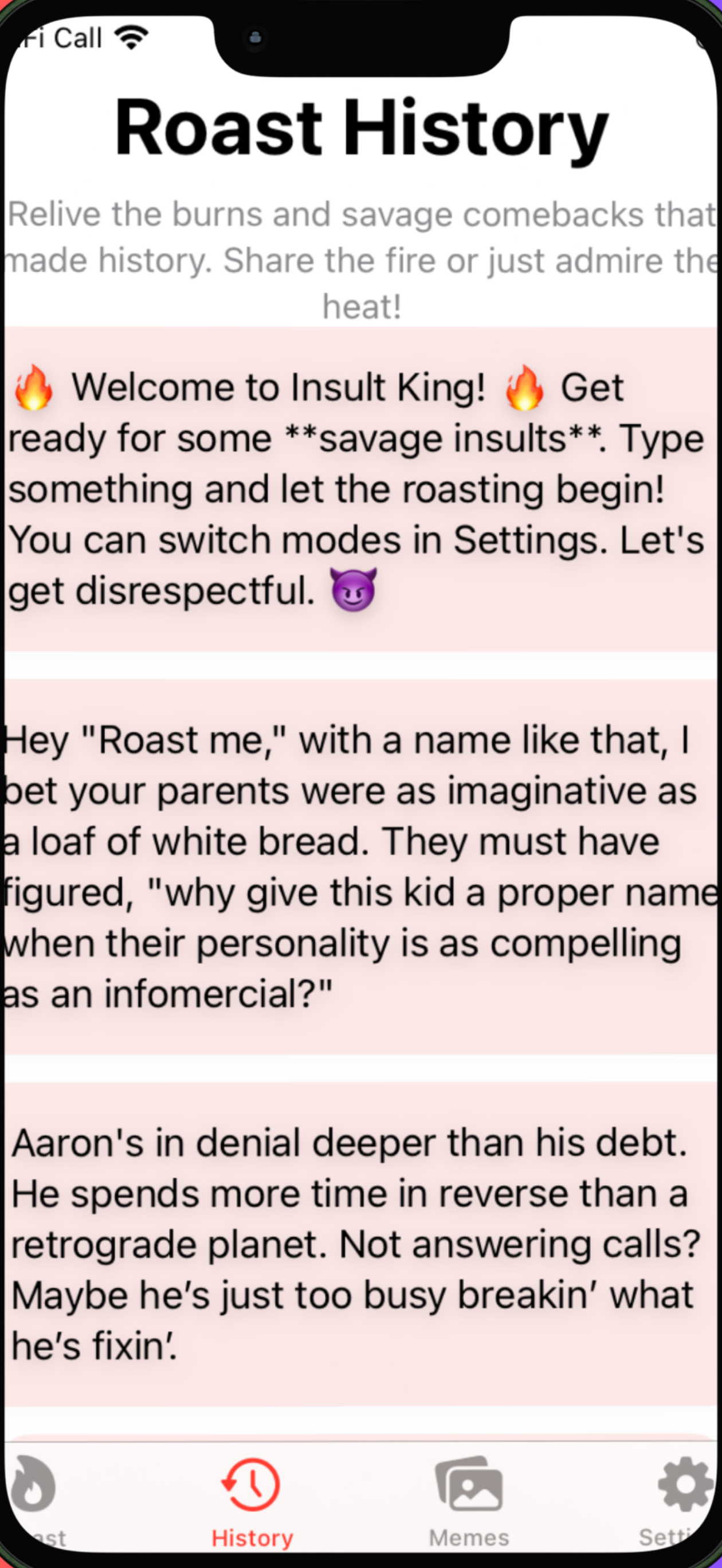 Insult King Roast Results